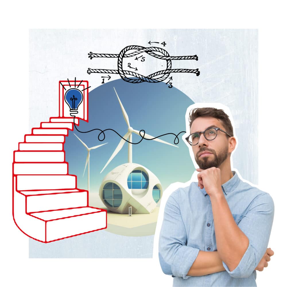 Futuristisches Bild mit einer Stiege zu einer Glühbirne